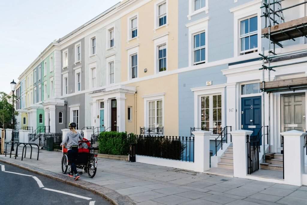 Colourful English Victorian Houses in Notting Hill, a district in West London